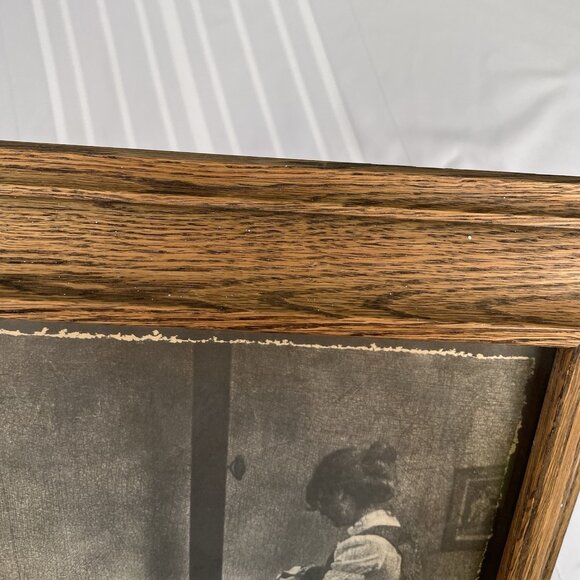 VTG Rolland Hendrickson Oak Wood Framed Art Print Mother Bathing Child Rustic - Picture 7 of 8